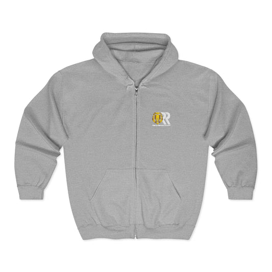 Zip Hoodie with Gold & White 'GR' Embroidered Logo — Casual Streetwear Zip-Up