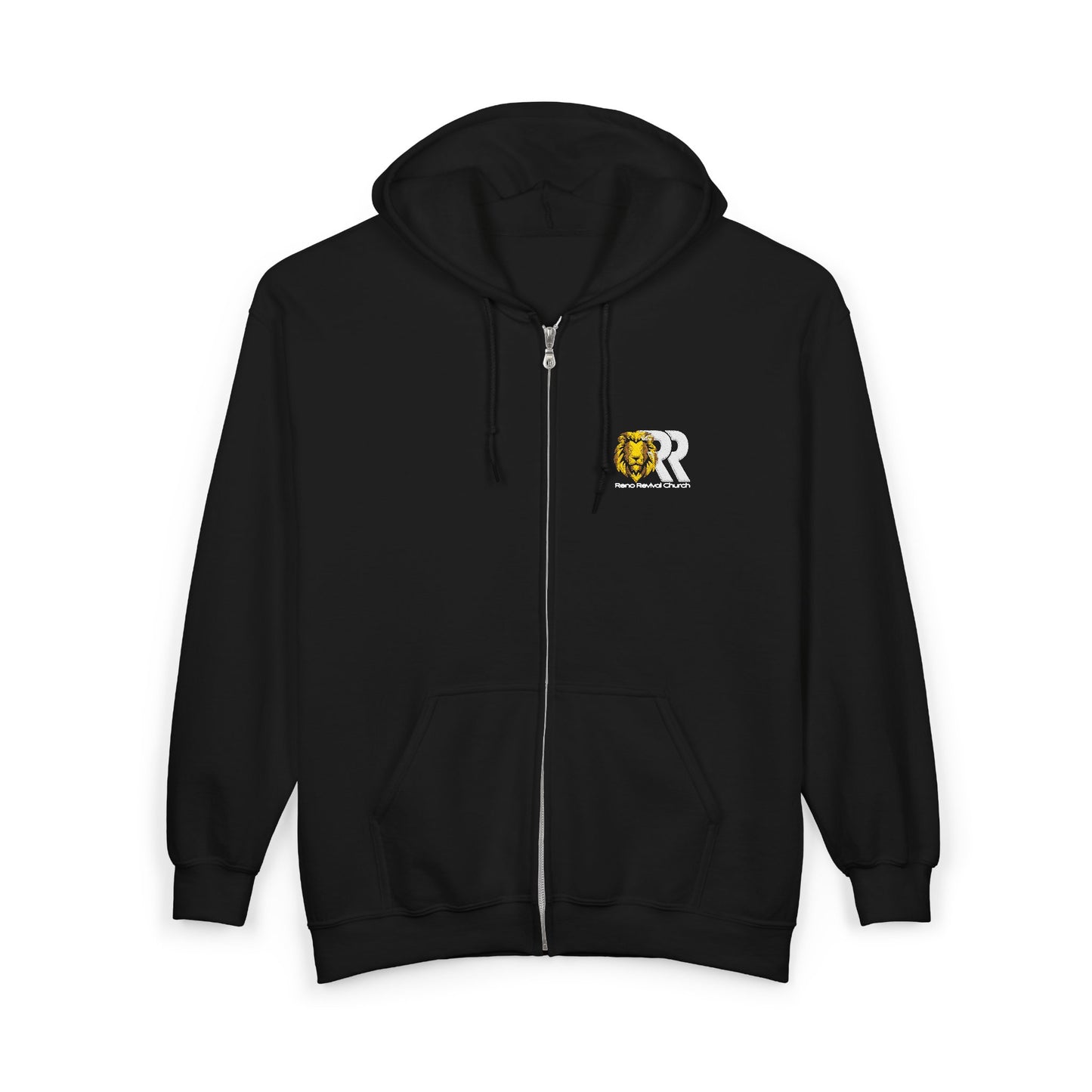 Zip Hoodie with Gold & White 'GR' Embroidered Logo — Casual Streetwear Zip-Up
