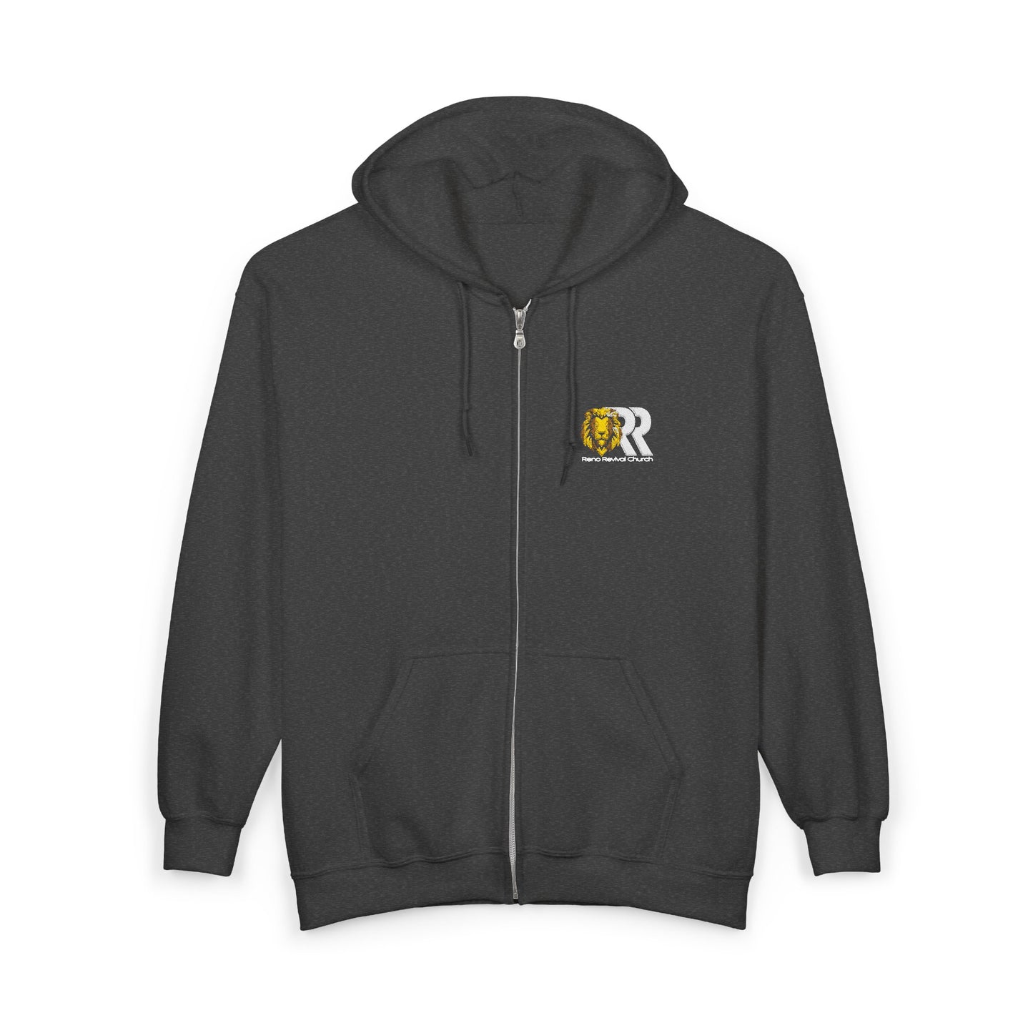 Zip Hoodie with Gold & White 'GR' Embroidered Logo — Casual Streetwear Zip-Up