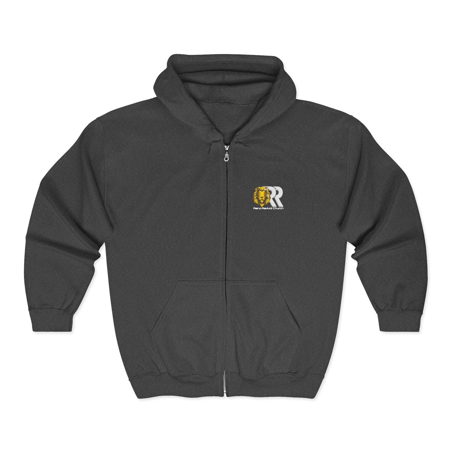 Zip Hoodie with Gold & White 'GR' Embroidered Logo — Casual Streetwear Zip-Up